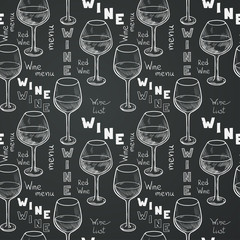 Wine glasses and lettering hand drawn seamless pattern