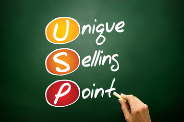 Unique Selling Point (USP), business acronym on blackboard