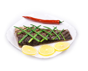 Close up of grilled carp steak.