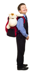 boy in suit with backpack