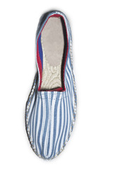 Zapato blanco y rayas azul vista superior