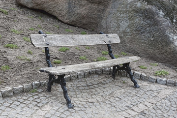 Wooden bench in the park Sophia. Uman, Ukraine