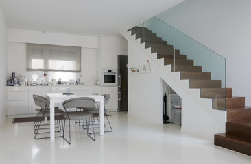 white kitchen and dining room