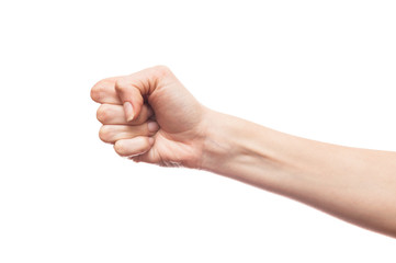 Women's fist on a white background