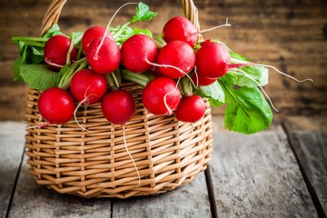 bright fresh organic radishes with leaves
