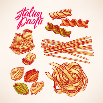 set with hand-drawn pasta