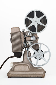 Side view of Vintage 8 mm Movie Projector with Film Reels.