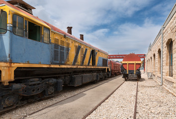 Fototapeta na wymiar old yellow diesel locomotive