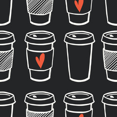 Coffee to go seamless pattern on chalkboard background