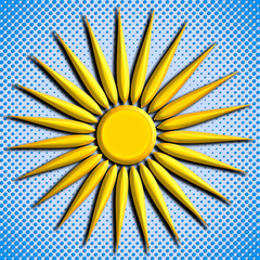 Summer sun against a blue halftone background