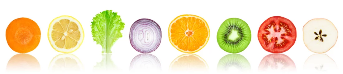 Zelfklevend Fotobehang Verse groenten- en fruitplakken © seralex