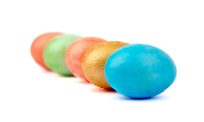 multicolored Easter eggs on white background