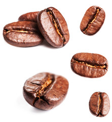 Collection of Coffee beans isolated on white background, closeup
