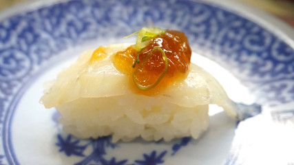sushi nigiri white fish with salmon roe