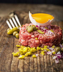Close up of beef tartar with capers