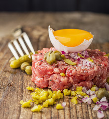 Close up of beef tartar with capers