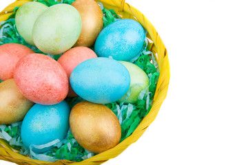 multicolored Easter eggs in a basket