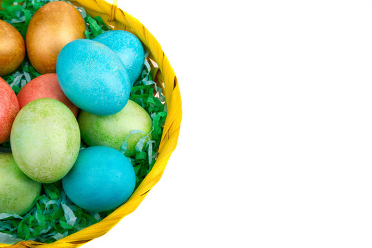 colorful Easter eggs in a basket