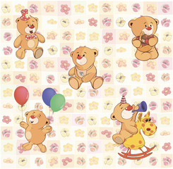 wallpaper with stuffed bear cubs