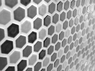 black and white hexagon mosaic tile wall or background