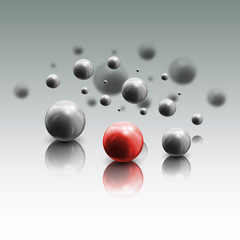 Spheres in motion on gray background, vector illustration