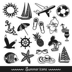 black and white summer icons