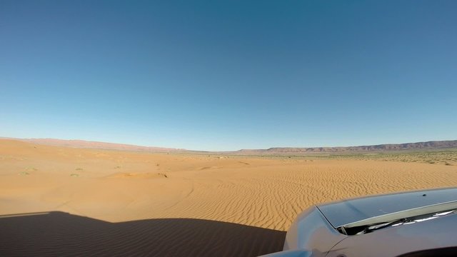 Driving in the desert with a 4wd car. Morocco, Africa.