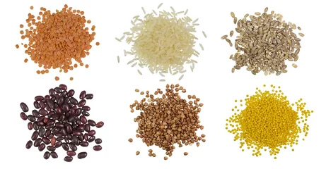 Tuinposter Collection Set of Cereal Grains and Seeds Heaps © vesta48