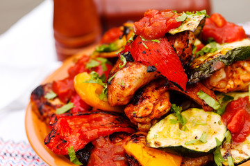 grilled vegetables and chicken