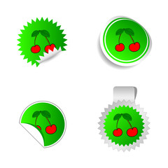sticker green color with red cherry vector