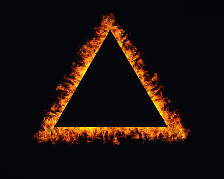 triangle fire flames frame on black background