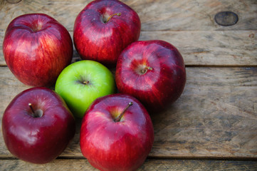 Apple on wooden background, Fruit or healthy fruit
