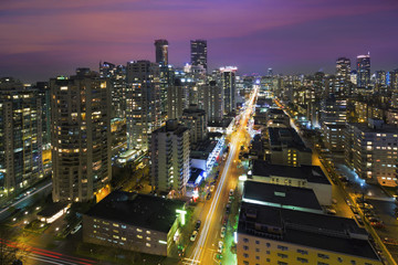 Fototapeta na wymiar Vancouver BC Cityscape at Night Aerial