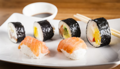 Japanese food - Sushi on white plate