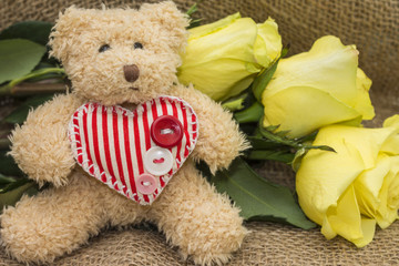 Gift card for birthday - teddy bear and roses