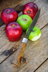 Apple on wooden background, Fruit or healthy fruit