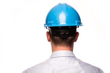 Head with safety helmet