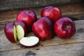 Fototapeta na wymiar Apple on wooden background, Fruit or healthy fruit