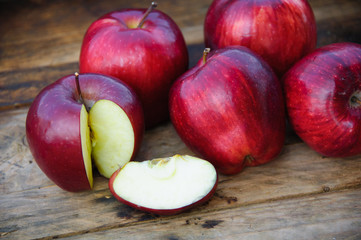 Fototapeta na wymiar Apple on wooden background, Fruit or healthy fruit