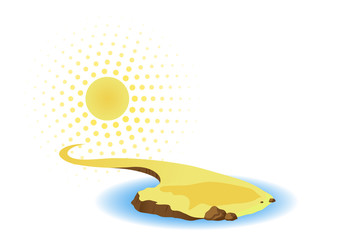 Sun and island with sea.