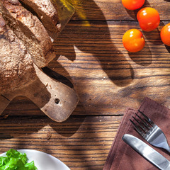 Top view of italian food on wooden table