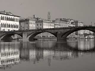 fantastic landscape of old Florence with Arno river