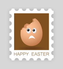 vector cartoon broken egg on postage stamp
