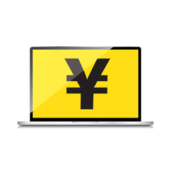 High-quality laptop screen with the Yen symbol. Economy concept.