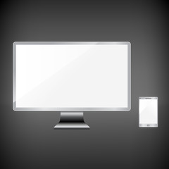 Realistic blank sliver screens set on dark background