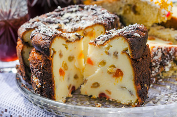 Traditional homemade Easter cake. Selective focus