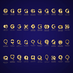 Lettering Icons Set - Isolated On Blue Background