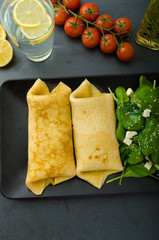 Spinach pancakes with feta cheese