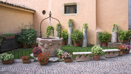 Fototapeta na wymiar Small garden at the house wall
