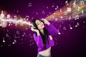 Dj enjoy music with purple background